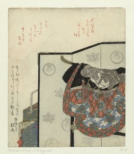 En foldeskærm med en kimono på et stativ af Anonymous