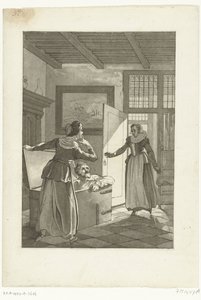 Elsje van Houweningen fanger Hugo de Groot i reolen, 1621 af Anonymous