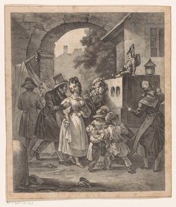 Figurer omkring et visningsskab af Anonymous