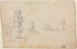 Fem figurstudier (verso) af Anonymous