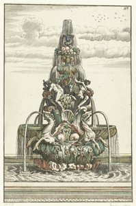 Springvand i form af en pyramide Architectura Curiosa Nova (serietitel) af Anonymous