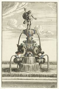 Springvand med statue af Neptun Architectura Curiosa Nova (serietitel) af Anonymous