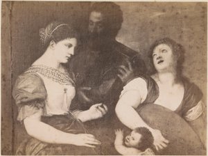 Fotogengivelse af maleriet Allegory of love efter Tizian Tizian Allegory (titel på objekt) kaiserl. Konigl. Galleri i Wien (serietitel på objekt) af Anonymous