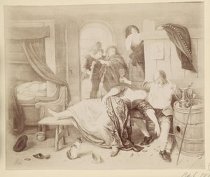 Fotogengivelse af maleriet Det berusede par af Jan Steen af Anonymous