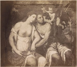 Fotogengivelse af maleriet Venus og Adonis efter Paris Bordone Paris Bordone. Venus og Adonis (titel på objekt) kaiserl. Konigl. Galleri i Wien (serietitel på objekt) af Anonymous