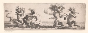 Frisisk med satyrer og putto på havdyr af Anonymous
