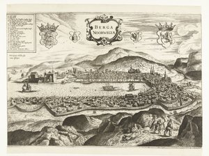 Udsigt over Bergen (Norge), 1665 Berga Norge (titel på objekt) af Anonymous