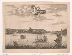 Udsigt over Fort Amsterdam i Ghana fra vandet The Castle Cormantine / Castle of Cormantin (titel på objektet) af Anonymous