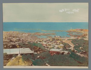 Udsigt over Genova og Det Linguriske Hav, Italien Panorama-dalen Ristorante Righi al Castellaccio (titel på objektet) Genova (serietitel på objekt) af Anonymous