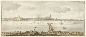 Udsigt over Nijmegen fra den anden side af Waal af Anonymous