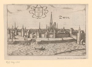 Udsigt over Zwolle fra den anden side af Zwarte Water Zwol (titel på objekt) af Anonymous