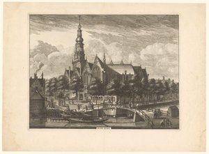 Udsigt over Oude Kerk i Amsterdam fra Oudezijds Voorburgwal Old Church (titel på objekt) af Anonymous