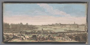 Udsigt over Pont Neuf over Seinen i Paris, med udsigt til Pont Royal Autre vue Privé de Paris pris du miljø du Pont Neuf respektant vers le Pont Royal (titel på objektet) af Anonymous