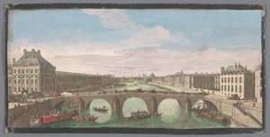 Udsigt over Pont Royal over Seinen i Paris, med udsigt til Pont Neuf Vuë Privé de Paris, prize du Pont Royal regardant vers le Pont Neuf (titel på objekt) af Anonymous