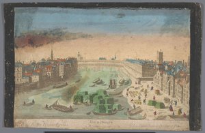 Udsigt over den byggede Pont Notre-Dame over Seinen i Paris Vue d