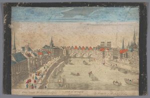 Udsigt over den byggede Pont Saint-Michel over floden Seinen i Paris Vue d