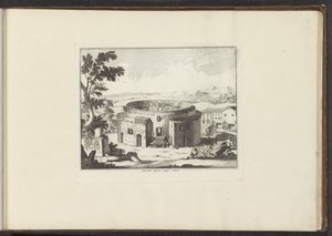 Udsigt over ruinerne af Augustus Mausoleum i Rom Mausoleum Augusti Vestigia i Rom (titel på objekt) Paladser og monumenter i Venedig, Livorno, Napoli og Rom (serietitel) af Anonymous