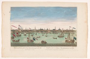 Udsigt over byen Amsterdam set fra IJ Et generelt billede af byen Amsterdam fra Tye (titel på objekt) af Anonymous