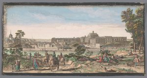 Udsigt over byen og Versailles-slottet Udsigt over slottet og en del af byen Versailles (titel på objektet) af Anonymous
