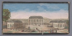 Udsigt over forsiden af ​​Chateau de Belle-Vue i Meudon Vüe ​​​​du Chateau de Belle-Vüe pris du coté de la cour (titel på objektet) af Anonymous