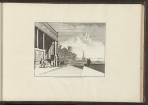 Udsigt over et palads ved strandpromenaden i Napoli Veue de la Mer ou est Situé le Palais du Vice Roy à Napoli (titel på objektet) Paladser og monumenter i Venedig, Livorno, Napoli og Rom (serietitel) af Anonymous
