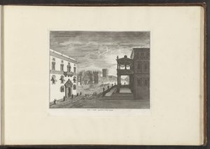 Udsigt over et palads i Napoli ved solnedgang Palais à Napoli guvernør le Soleil Levant (titel på objektet) Paladser og monumenter i Venedig, Livorno, Napoli og Rom (serietitel) af Anonymous