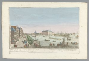 Oversigt over Admiraliteitsmagazijn i Amsterdam En udsigt over admiralitetet i Amsterdam, af lagerhuse, kajer og havne, der tilhører det og til det østindiske kompagni i Holland (titel på objektet) af Anonymous