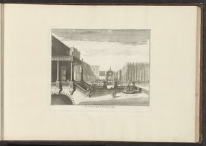Udsigt over det kongelige palads og kongelige haver i Napoli Veue du Bois de Cypres du Jardin Royal à Napoli (titel på objektet) Paladser og monumenter i Venedig, Livorno, Napoli og Rom (serietitel) af Anonymous