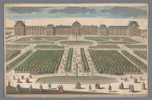 Udsigt over Palais des Tuileries i Paris set fra Jardin des Tuileries af Anonymous
