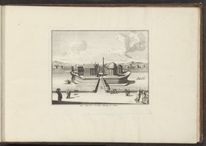 Udsigt over Tiberøen i Rom Insula instar Navis, cum Templo Aesculapij. osv.: à Rom (titel på objekt) Paladser og monumenter i Venedig, Livorno, Napoli og Rom (serietitel) af Anonymous