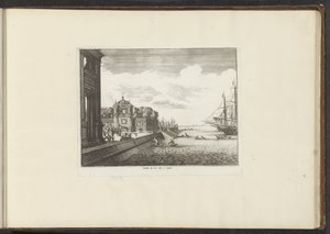 Udsigt over paladshaver ved kysten i Napoli Jardin du Vise Roy à Napoli (titel på objekt) Paladser og monumenter i Venedig, Livorno, Napoli og Rom (serietitel) af Anonymous