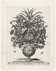 Grotesk vase med kerub og guirlander Vaser med blomster (serietitel) af Anonymous