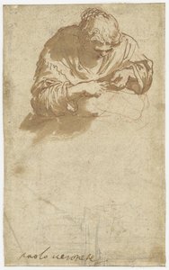 Håndarbejdende (?) kvinde og arkitektur doodles af Anonymous