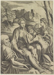 Hellig Familie med den unge Johannes Døberen og Maria Magdalene af Anonymous