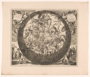 Himmelkort med de nordlige stjernebilleder Haemisphaerium stellatum boreale cum subiecto haemisphaerio terrestri (titel på objektet) af Anonymous