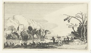 Hyrde med geder og får ved en flod Landskaber efter Esaias van de Velde (serietitel) af Anonymous