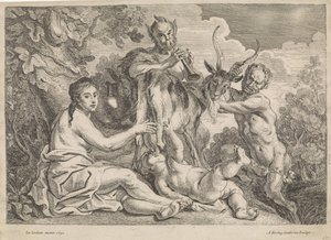 Barnet Jupiter bliver fodret af geden Amalthea af Anonymous