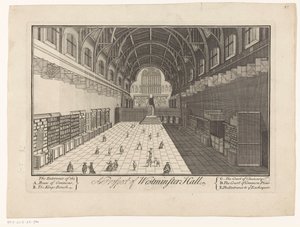 Interiør af Westminster Hall i London A Prospect of Westminster Hall (titel på objekt) af Anonymous