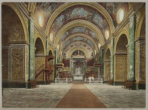 Interieur van de Sint-Janskathedraal i Valletta Malta. Interiør af katedralen S. Giovanni (titel på objektet) af Anonymous