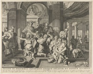 Jozef gør sig kendt for sine brødre Joseph åbenbarer sig for sine brødre, trøster dem og konfronterer sin far (titel på objekt) Royal Bijbel (serietitel) af Anonymous