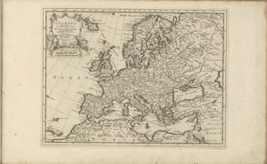 Kort af Europa Europa ifølge de nye observationer fra herrerne fra Det Kongelige Videnskabsakademi osv. Augmented New (titel på objekt) Øst- og Vestindien og andre steder (serietitel) af Anonymous