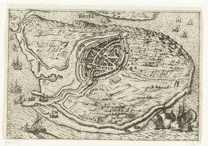Kort over øen Voorne og kort over Brielle, 1572 Briel (titel på objekt) af Anonymous
