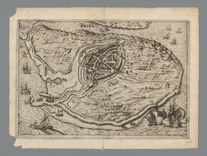 Kort over øen Voorne og kort over Brielle, 1572 Briel (titel på objekt) af Anonymous