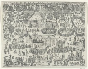 Messe på en plads i Haag, 1845 Utopian Fair (titel på objekt) af Anonymous