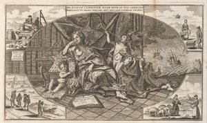Sydhavskompagniets klage, 1720 The Zuidzé Company stiger til tops med vinden / beklager nu sit tab med et bekymret væsen (titel på objektet) The Great Scene of Folly (serietitel) af Anonymous