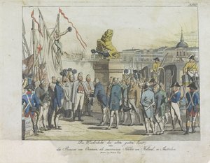 Komst van de Souverein Vorst te Amsterdam, 1813. De gode gamle dages tilbagevenden, (...) Prinsen af ​​Orange, som suveræn prins af Holland, i Amsterdam (titel på objekt) af Anonymous