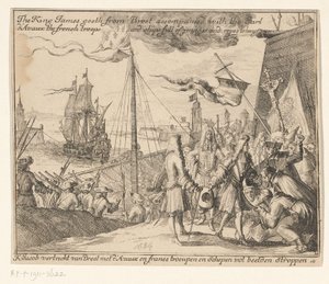 King James II rejser med franske tropper fra Brest til Irland, 1689 King James går fra Brest ledsaget af jarlen d