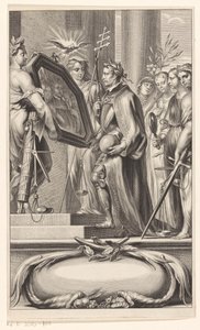 King holdes i et spejl af Retfærdighed og Tro Titelside for: Petrus Belluga og Camillo Borello, Speculum principum, 1655 af Anonymous
