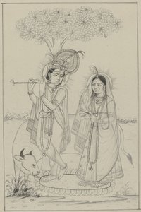 Krishna spiller fløjte og Radha af Anonymous