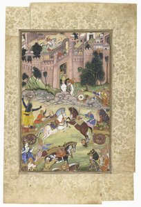 Krishna dræber dæmonen Sri Gala (scene fra Harivamsa) af Anonymous